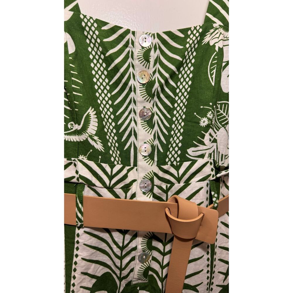 Farm Rio Macaw Elegance Tropical Romper Green Cream Sleeveless M (has call outs) - Picture 5 of 9